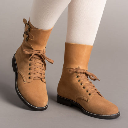 Rosie Vintage Double-Buckle Boots (Tan)