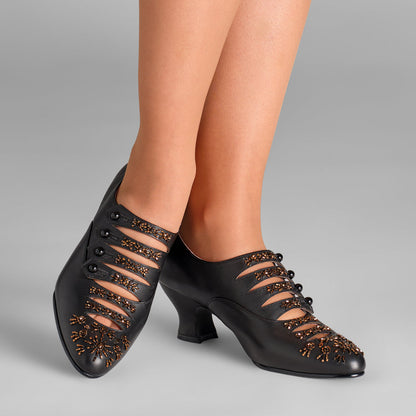 PRE-ORDER Savoy Beaded Edwardian Shoes Wide (Black/Gold)