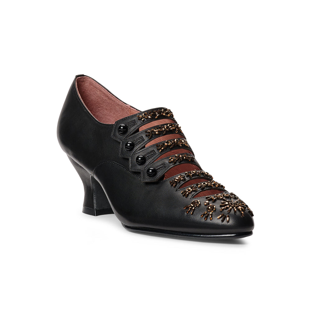 PRE-ORDER Savoy Beaded Edwardian Shoes (Black/Gold)