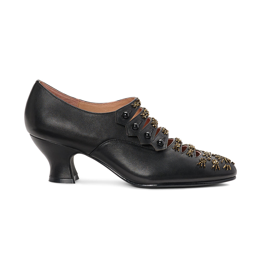 PRE-ORDER Savoy Beaded Edwardian Shoes (Black/Gold)