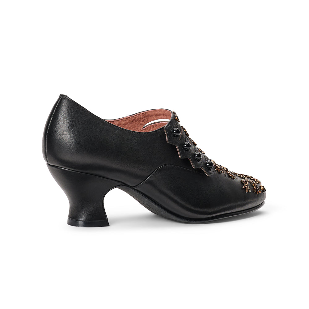 PRE-ORDER Savoy Beaded Edwardian Shoes (Black/Gold)