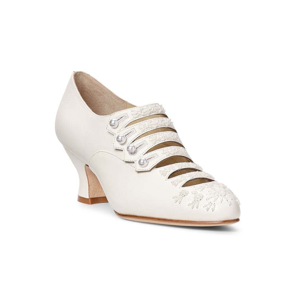 PRE-ORDER Savoy Beaded Edwardian Shoes Wide (Ivory)