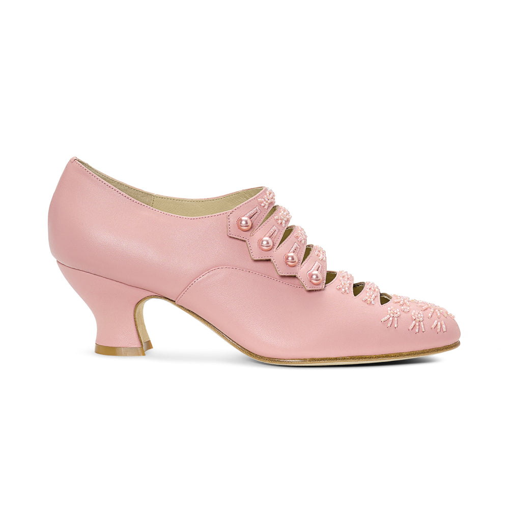 PRE-ORDER Savoy Beaded Edwardian Shoes Wide (Pink)