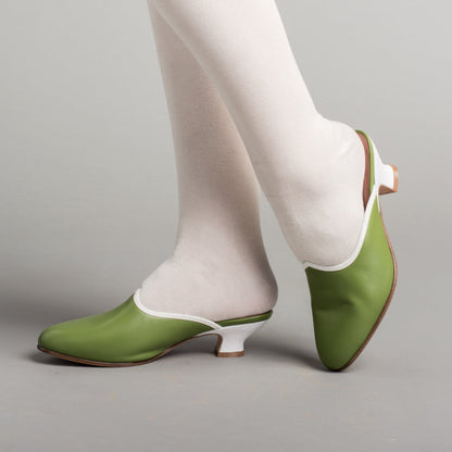 Sophie 18th Century Leather Mules (Green)