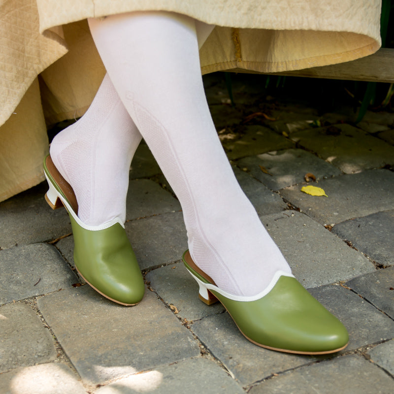 Sophie 18th Century Leather Mules (Green)