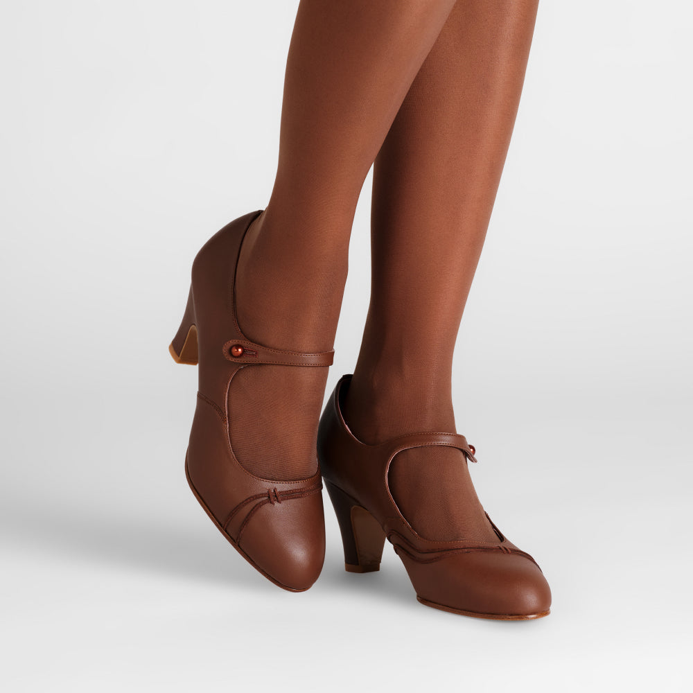 PRE-ORDER Vera 1920s Bar Shoes Wide (Chestnut)