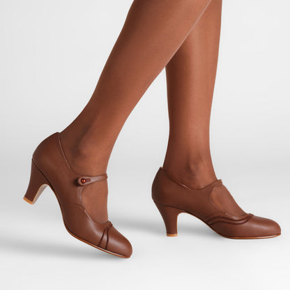 PRE-ORDER Vera 1920s Bar Shoes Wide (Chestnut)